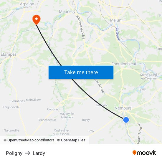 Poligny to Lardy map