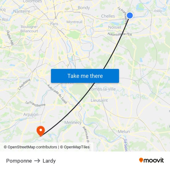 Pomponne to Lardy map