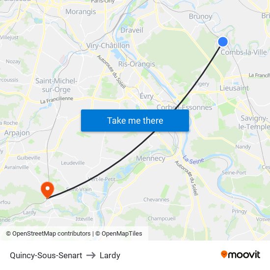 Quincy-Sous-Senart to Lardy map