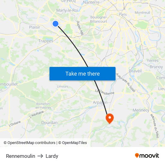 Rennemoulin to Lardy map