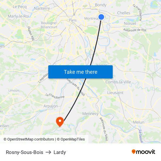 Rosny-Sous-Bois to Lardy map