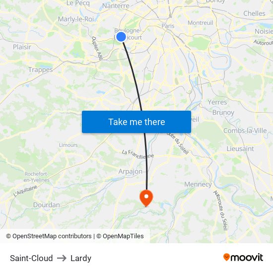 Saint-Cloud to Lardy map