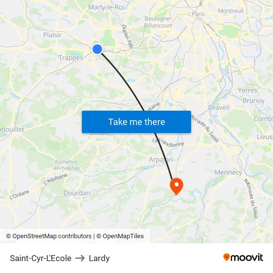 Saint-Cyr-L'Ecole to Lardy map