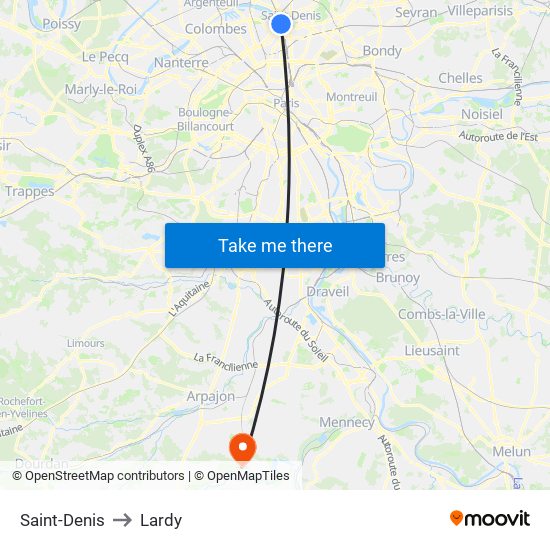 Saint-Denis to Lardy map