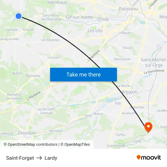 Saint-Forget to Lardy map