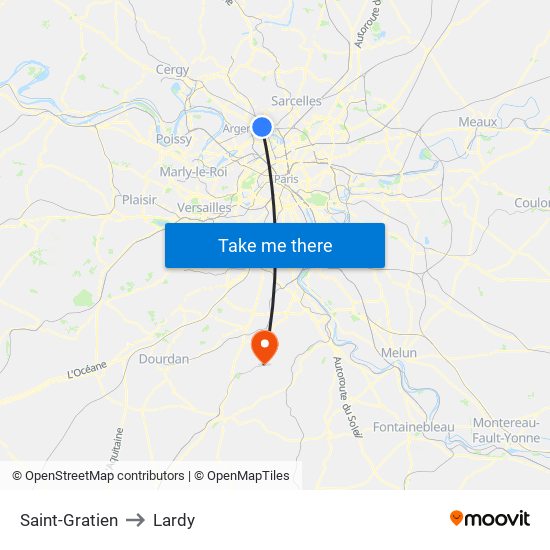 Saint-Gratien to Lardy map