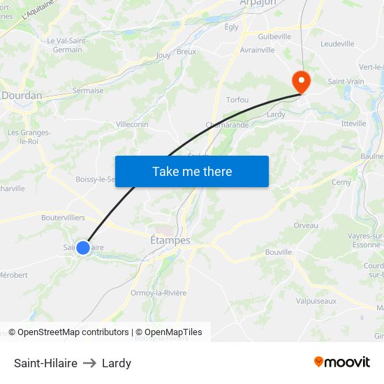 Saint-Hilaire to Lardy map