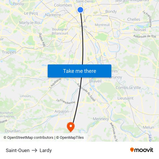Saint-Ouen to Lardy map