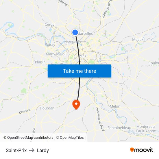 Saint-Prix to Lardy map