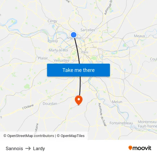 Sannois to Lardy map