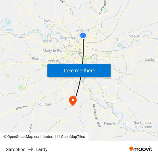 Sarcelles to Lardy map