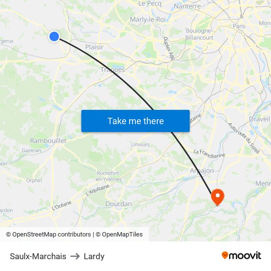Saulx-Marchais to Lardy map