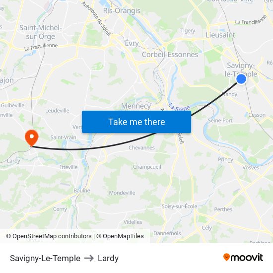 Savigny-Le-Temple to Lardy map