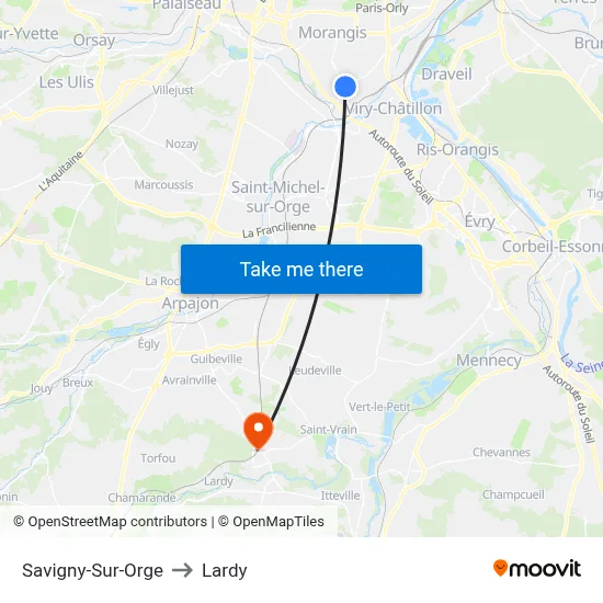 Savigny-Sur-Orge to Lardy map