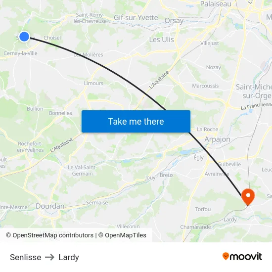 Senlisse to Lardy map