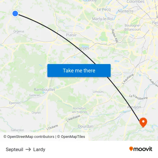 Septeuil to Lardy map