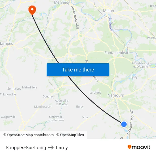 Souppes-Sur-Loing to Lardy map