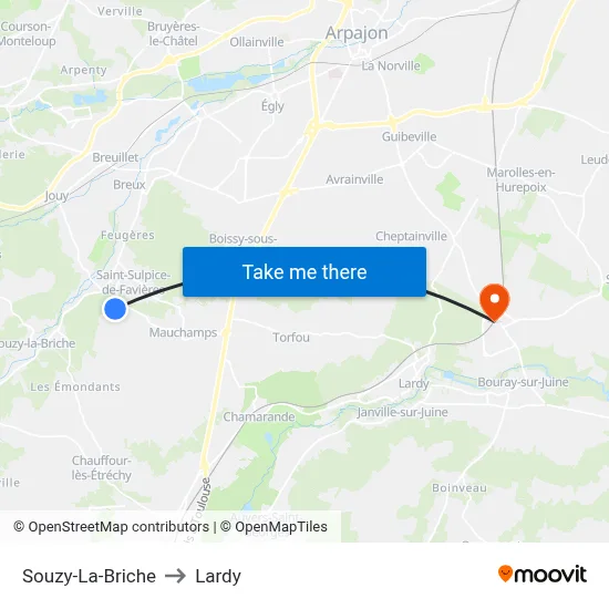 Souzy-La-Briche to Lardy map