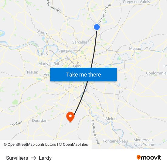 Survilliers to Lardy map