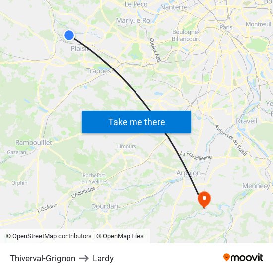 Thiverval-Grignon to Lardy map