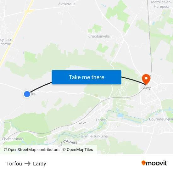 Torfou to Lardy map