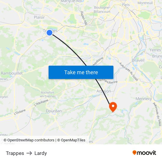 Trappes to Lardy map