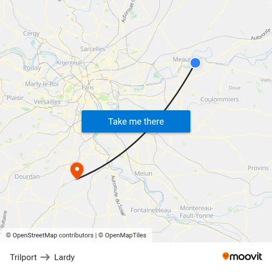 Trilport to Lardy map