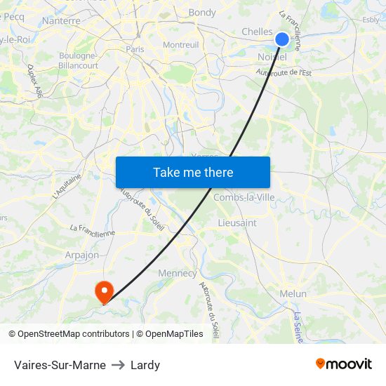 Vaires-Sur-Marne to Lardy map