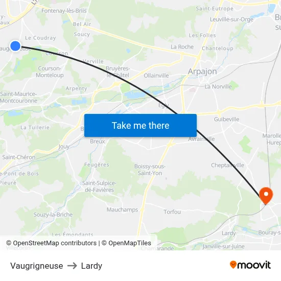 Vaugrigneuse to Lardy map