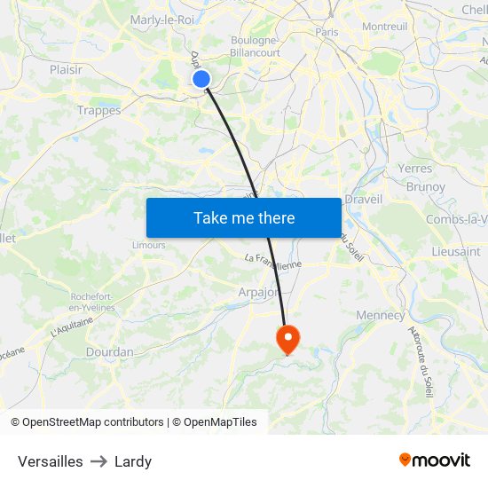 Versailles to Lardy map