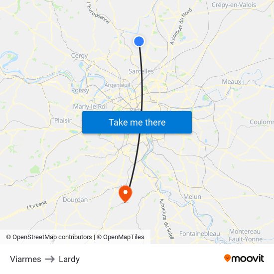 Viarmes to Lardy map