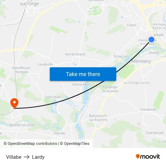 Villabe to Lardy map