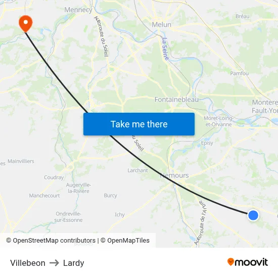Villebeon to Lardy map