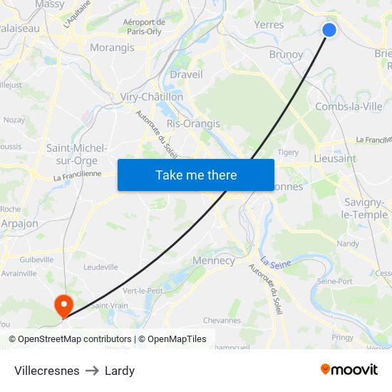 Villecresnes to Lardy map