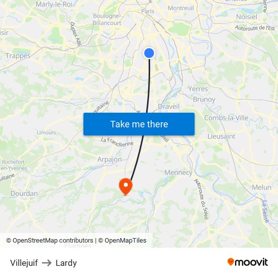 Villejuif to Lardy map