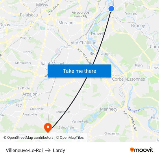 Villeneuve-Le-Roi to Lardy map