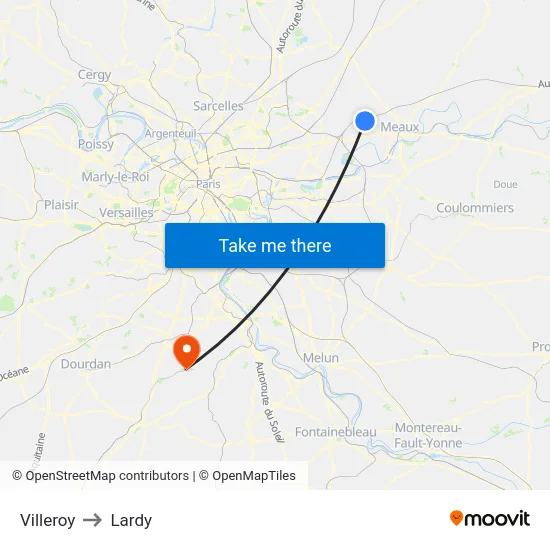 Villeroy to Lardy map