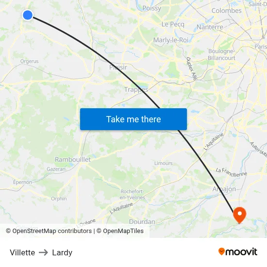 Villette to Lardy map