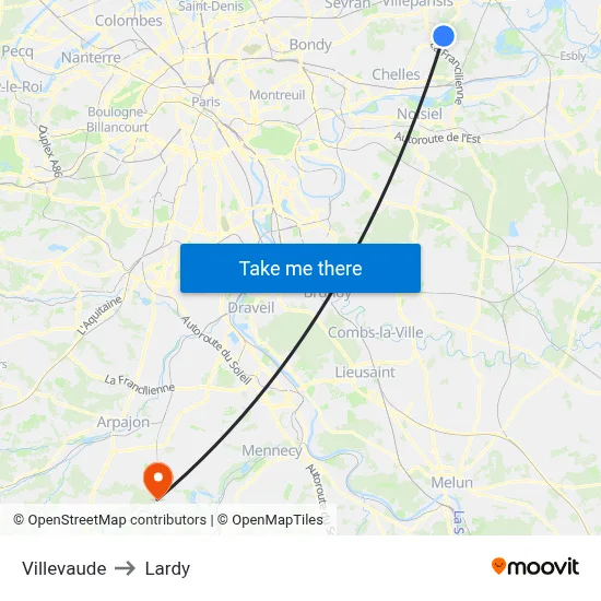 Villevaude to Lardy map