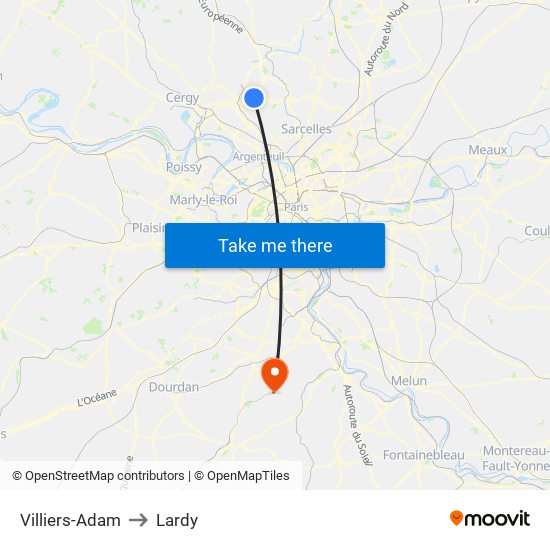 Villiers-Adam to Lardy map