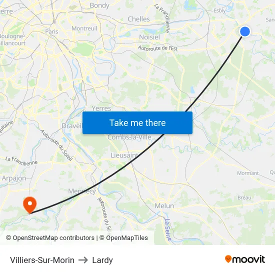 Villiers-Sur-Morin to Lardy map