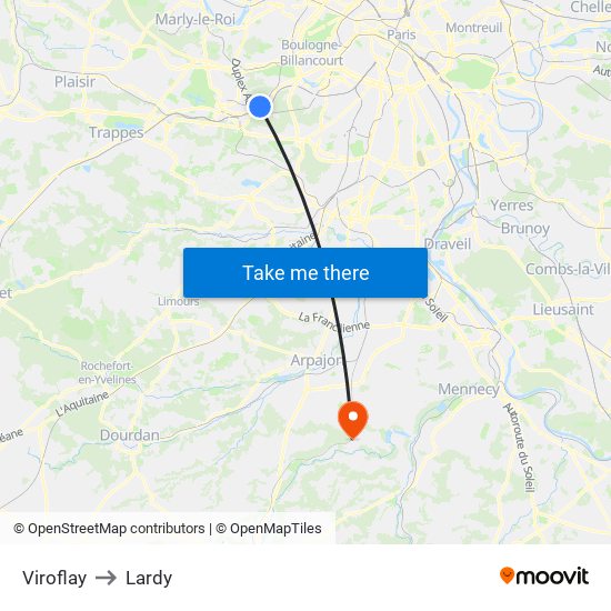 Viroflay to Lardy map