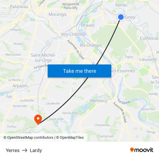 Yerres to Lardy map