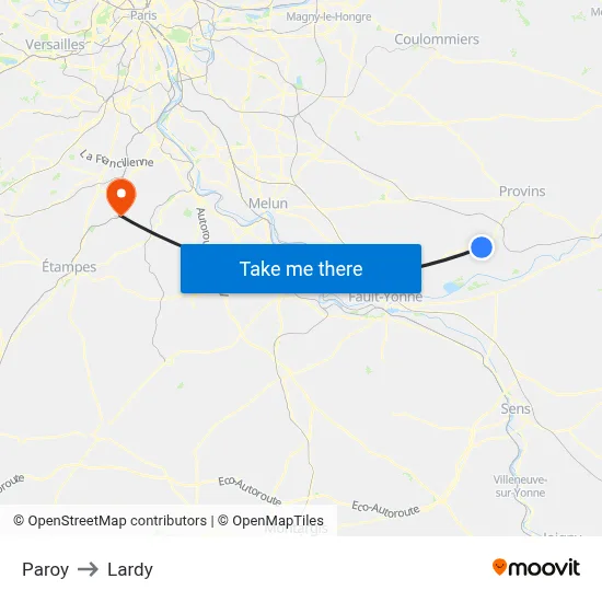 Paroy to Lardy map