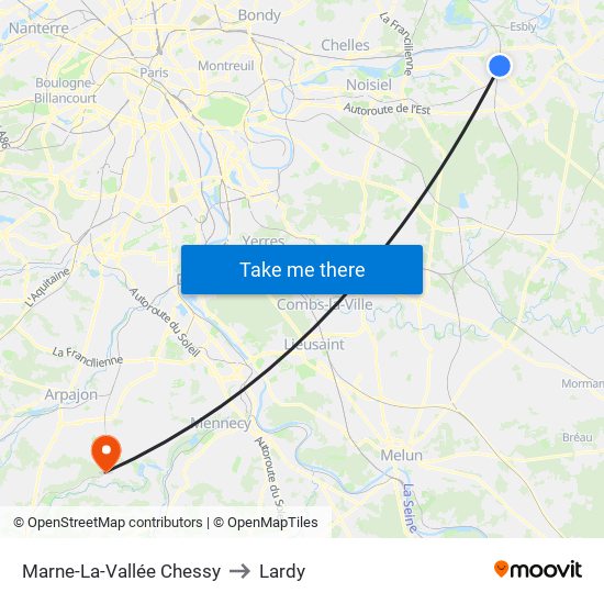 Marne-La-Vallée Chessy to Lardy map