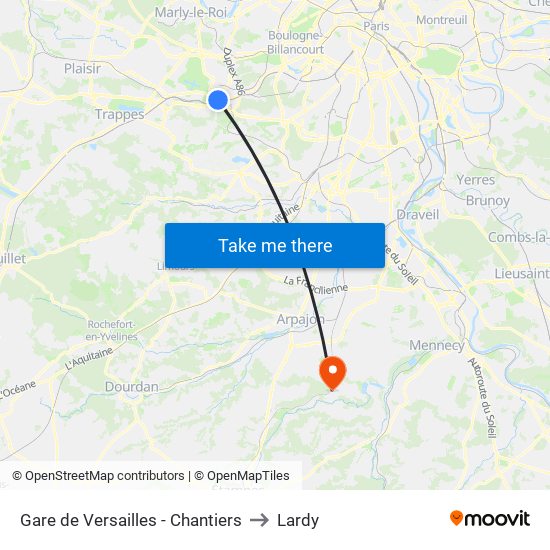 Gare de Versailles - Chantiers to Lardy map