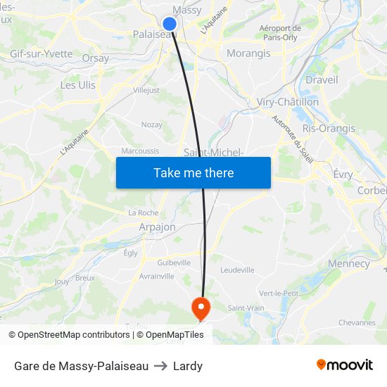 Gare de Massy-Palaiseau to Lardy map