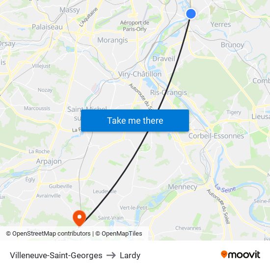 Villeneuve-Saint-Georges to Lardy map