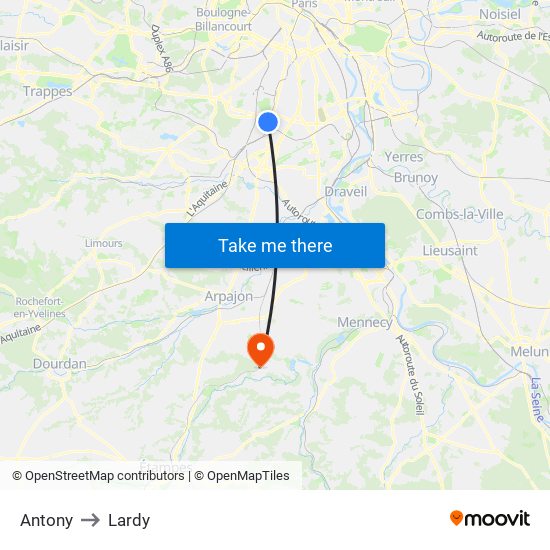 Antony to Lardy map