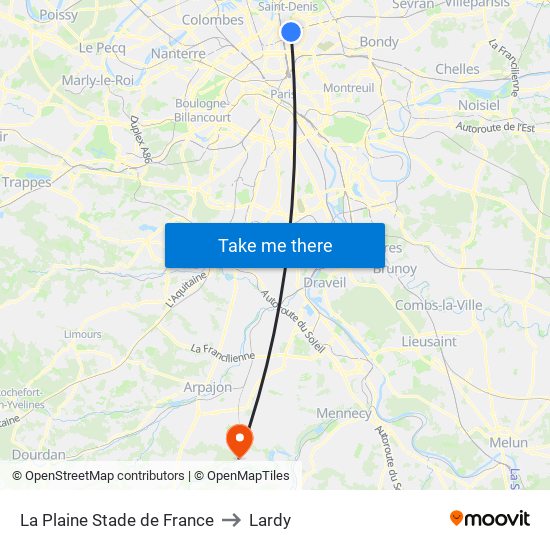 La Plaine Stade de France to Lardy map